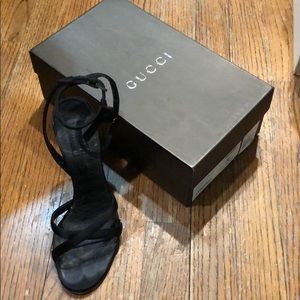 Black satin strappy sandal Gucci heels. Size 7